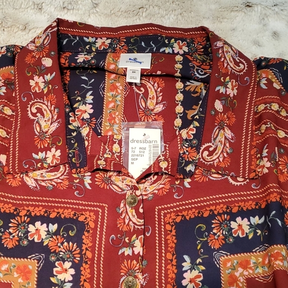 Dressbarn Red Paisley Print Geometric Convertible Blouse Plus Size 2XL NWT - Picture 5 of 7